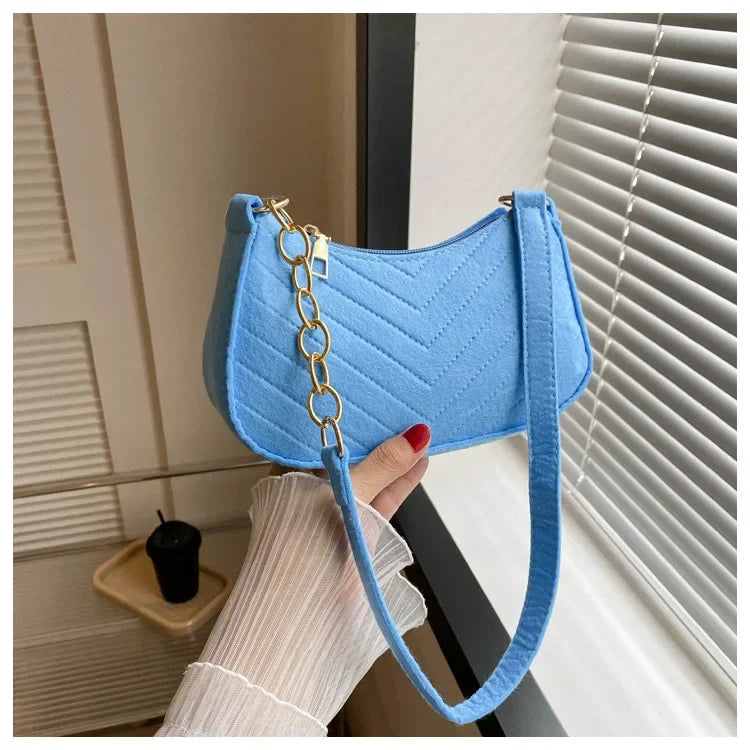 Felt Mini Shoulder Bags for Women Underarm Bags Texture Solid Color Casual Handbags Female Light Crossbody Bags
