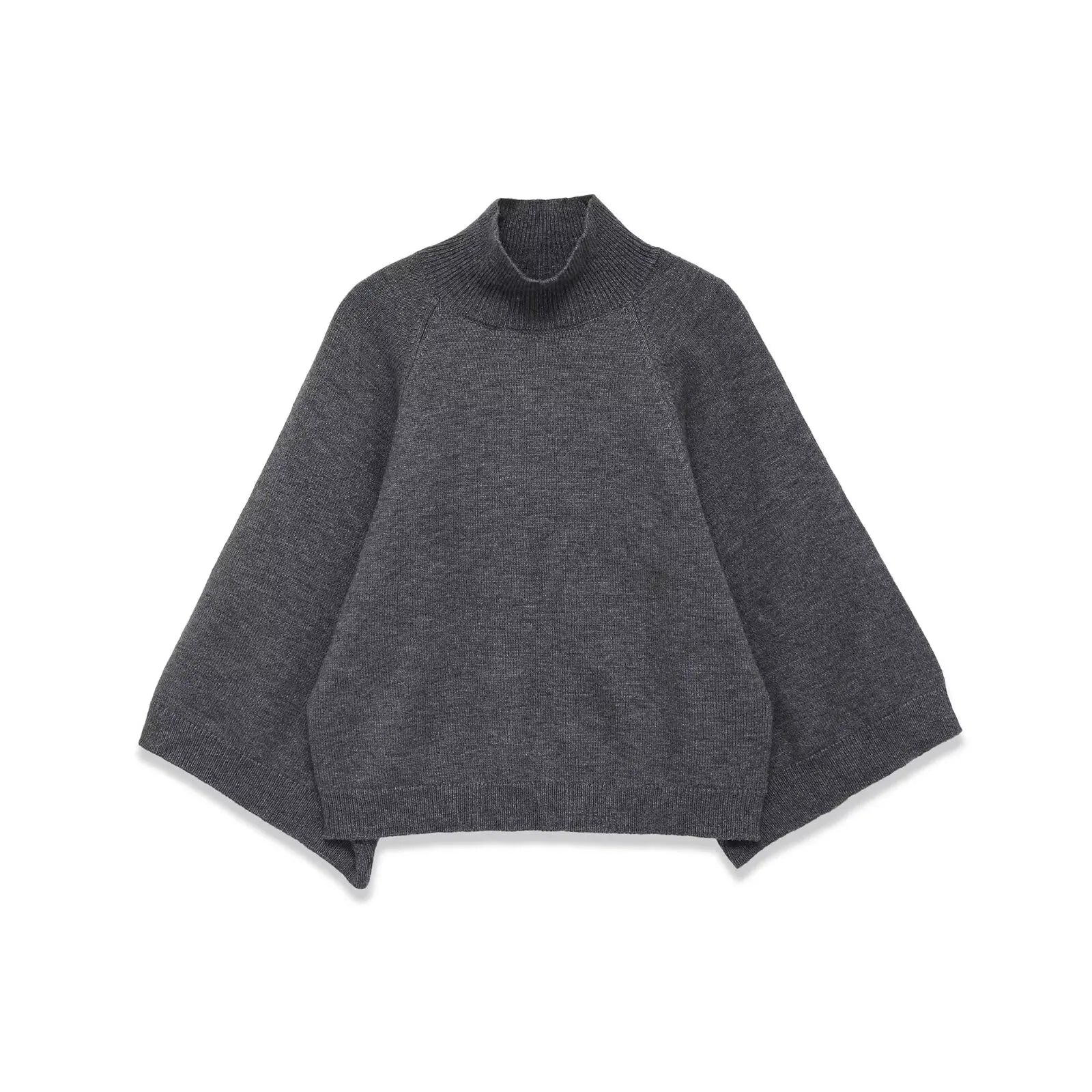 Blue Wide Sleeve Knit Pullover Women Spring 2025 Short High Neck Sweater