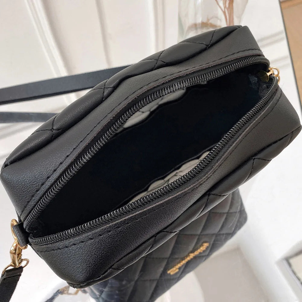 PU Lattice Fashion Women Bag Solid Color Stylish Ladies Handbags Shopping Daily Purse Embroidered Shoulder Crossbody Bag