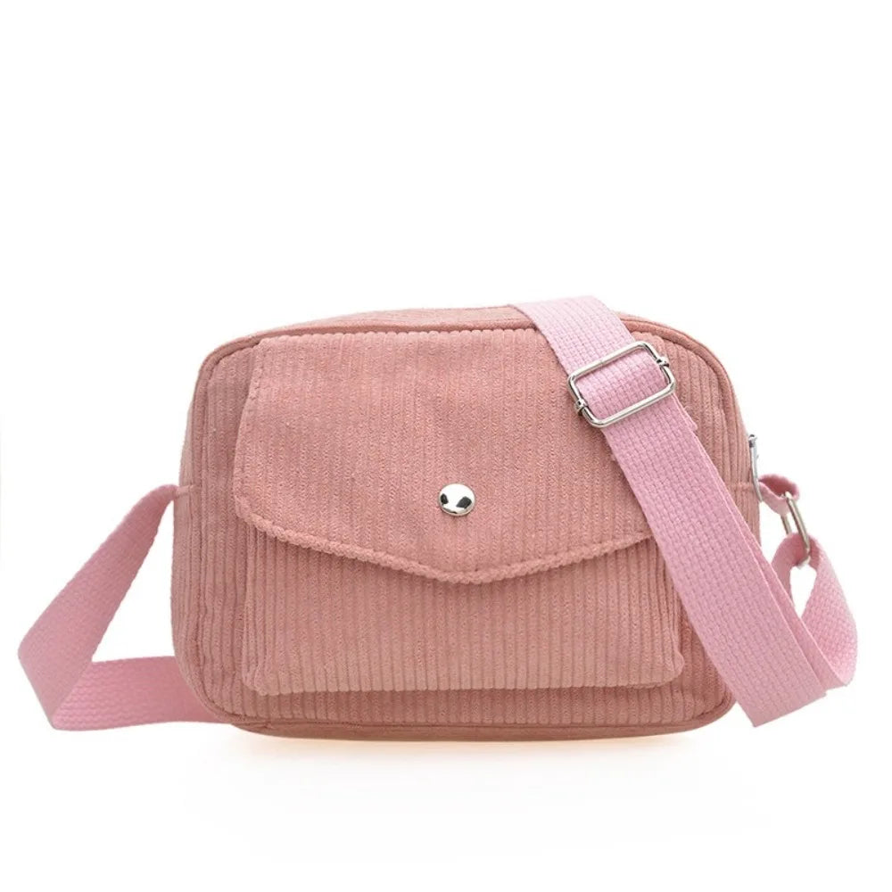 New Corduroy Striped Crossbody Bag Simple Design Adjustable Strap Shoulder Bags Solid Colour Mini Coin Pouch for Casual Wear