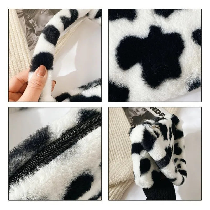 New Fluffy Totes Soft Plush Shoulder Underarm Bag Solid Color Purse Autumn Winter Handbag Women Lady Fashion Storage Pouch