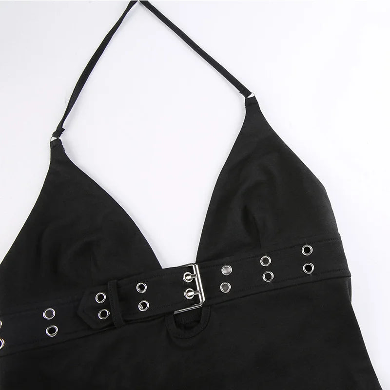 Bandage Crop Top Black Backless  Top Lace Up Cute Party Beach Summer Sweats Women Retro Basic Mini Vest Punk