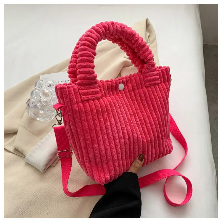 2025 Trend New Handbags Niche Versatile Bucket Shoulder Bags Fashion Corduroy Women's Bag Female Nylon Button Crossbody Bags