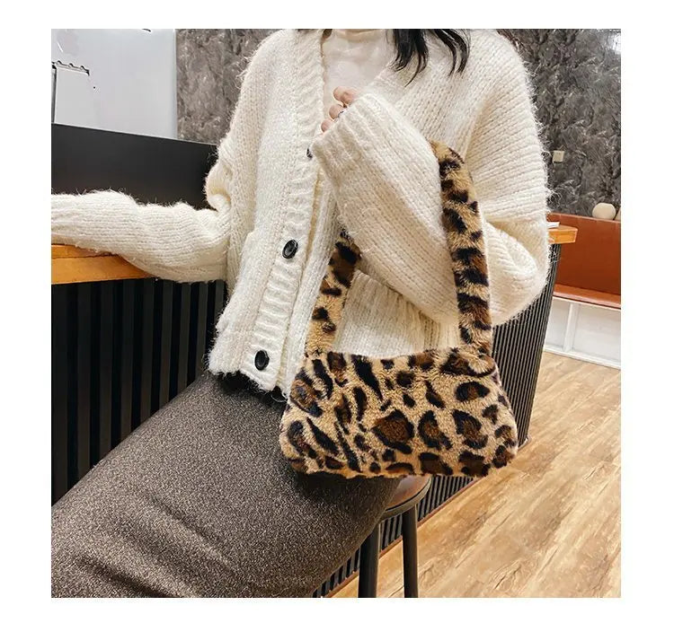 New Fluffy Totes Soft Plush Shoulder Underarm Bag Solid Color Purse Autumn Winter Handbag Women Lady Fashion Storage Pouch