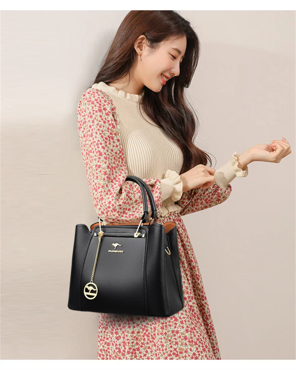 3 Layers Large Capacity Women Tote Bag Soft Leather Luxury Handbags Women Bags Designer Solid Color Crossbody Bag Hand Bags 2025