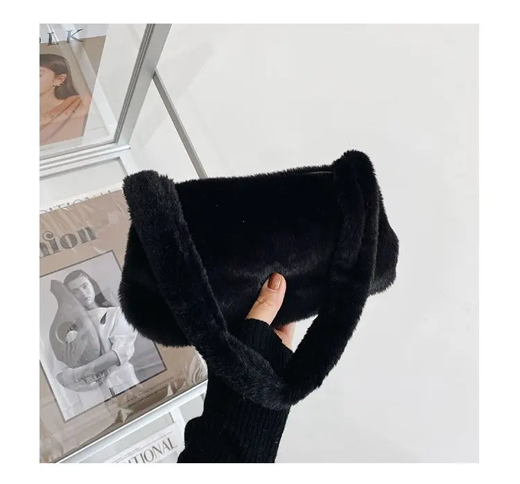 New Fluffy Totes Soft Plush Shoulder Underarm Bag Solid Color Purse Autumn Winter Handbag Women Lady Fashion Storage Pouch