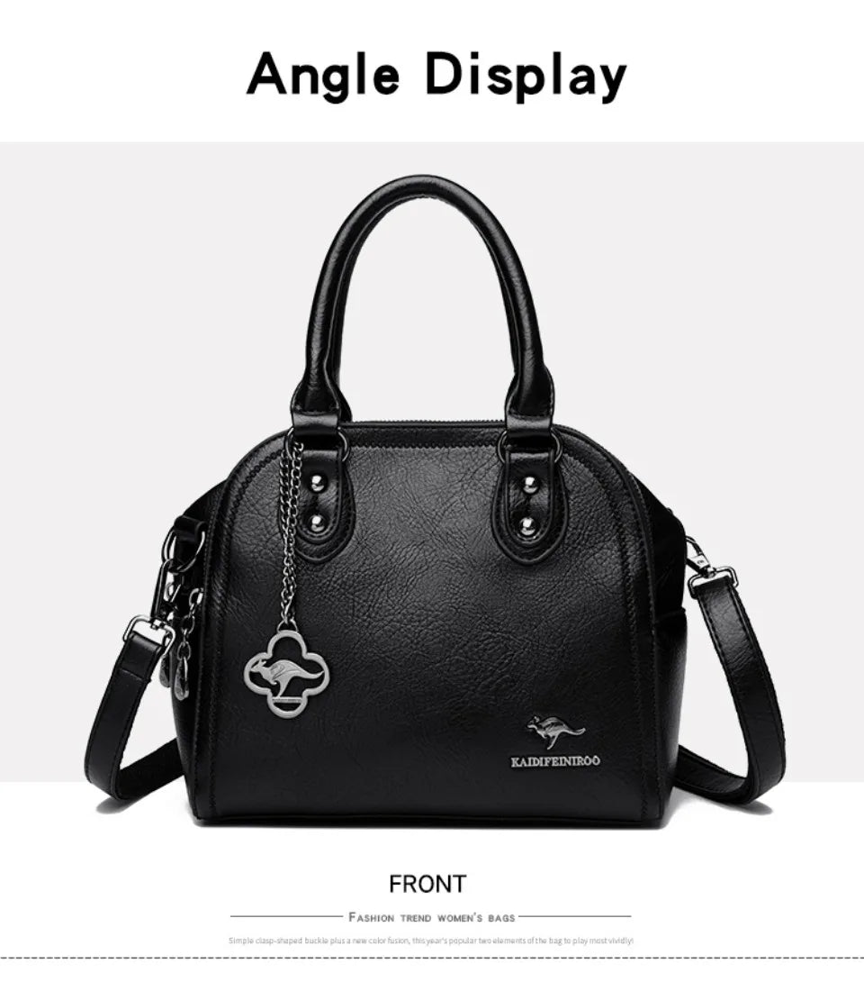 Genuine Kangaroo Brand Soft Pu Leather Hand Bag Small Handbags Women Shoulder Bags for Mother 3 Layers Tote Commuting Bag Summer