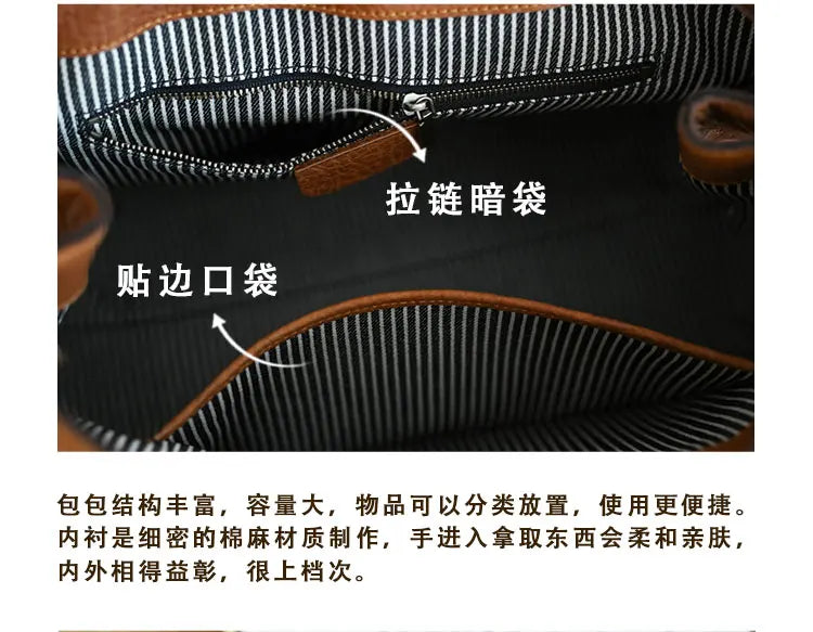 designer handmade genuine leather women large-capacity handbag fashion vintage cowhide multifunctional shoulder crossbody bag