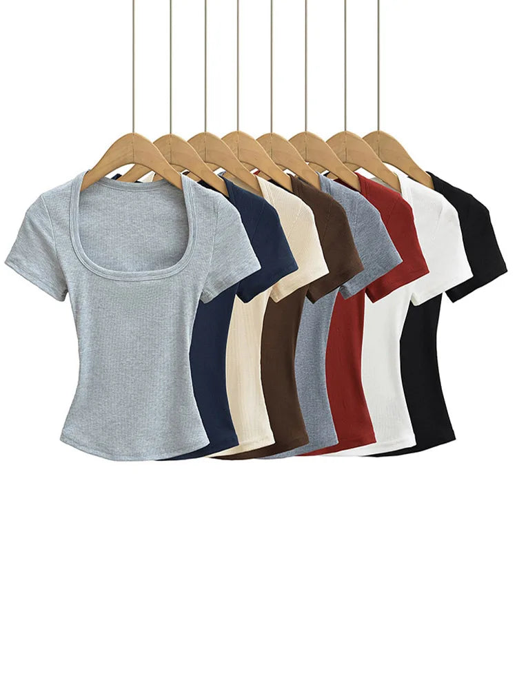 Square Neck High Crop Top