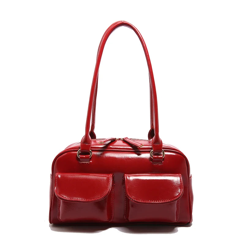 Vintage/Business Shoulder Pu Leather 2 Pocket Chic Female Underarm Bag