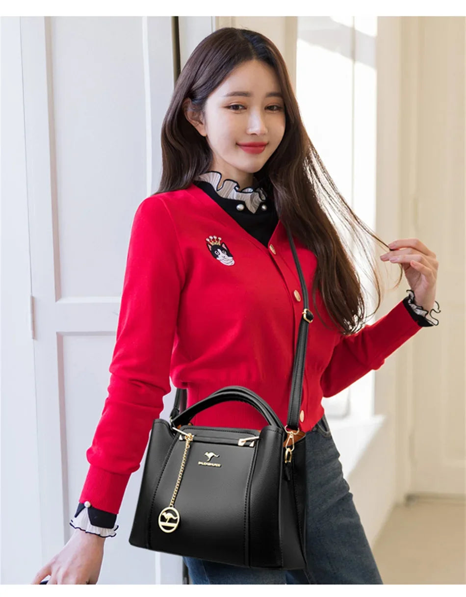 3 Layers Large Capacity Women Tote Bag Soft Leather Luxury Handbags Women Bags Designer Solid Color Crossbody Bag Hand Bags 2025