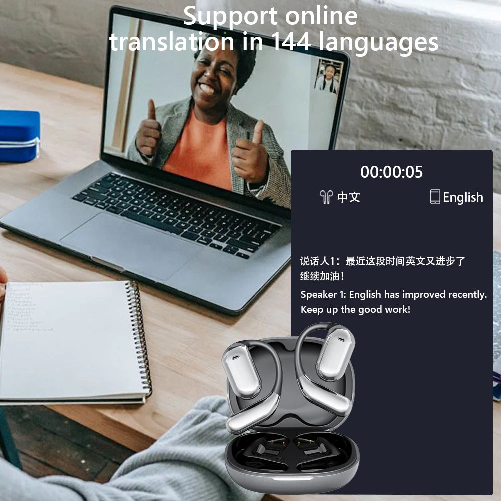 AI Translator Earbuds Touch Screen Open Ear Bluetooth 5.4 Voice Real-Time Language Translator