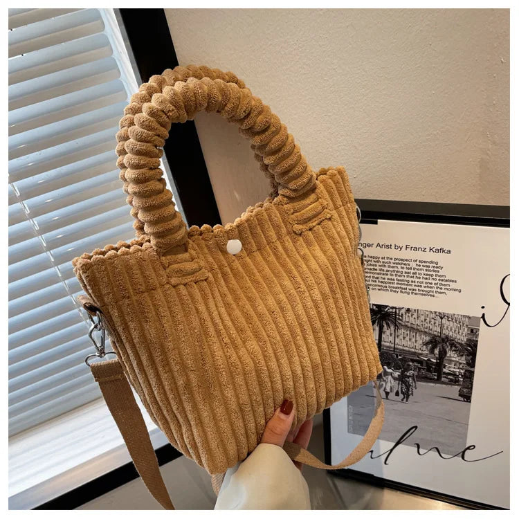 2025 Trend New Handbags Niche Versatile Bucket Shoulder Bags Fashion Corduroy Women's Bag Female Nylon Button Crossbody Bags