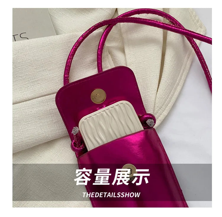 New Fashion Gold Silver Glossy Mini Bag Casual Versatile Shoulder Crossbody Bag for Women Outdoor Portable Mobile Phone Bag