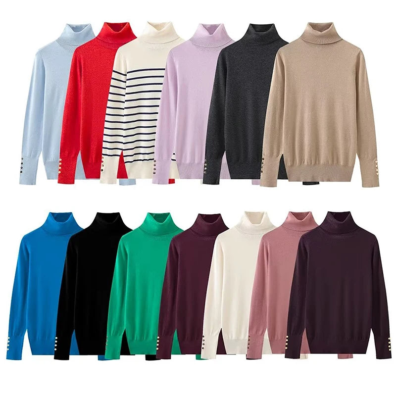 Women Long Sleeve Basic Turtleneck Knit Sweater Casual Pullover Knitwear