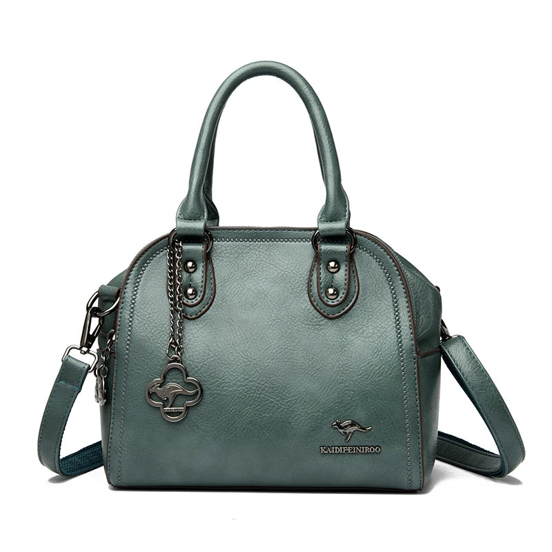 Genuine Kangaroo Brand Soft Pu Leather Hand Bag Small Handbags Women Shoulder Bags for Mother 3 Layers Tote Commuting Bag Summer