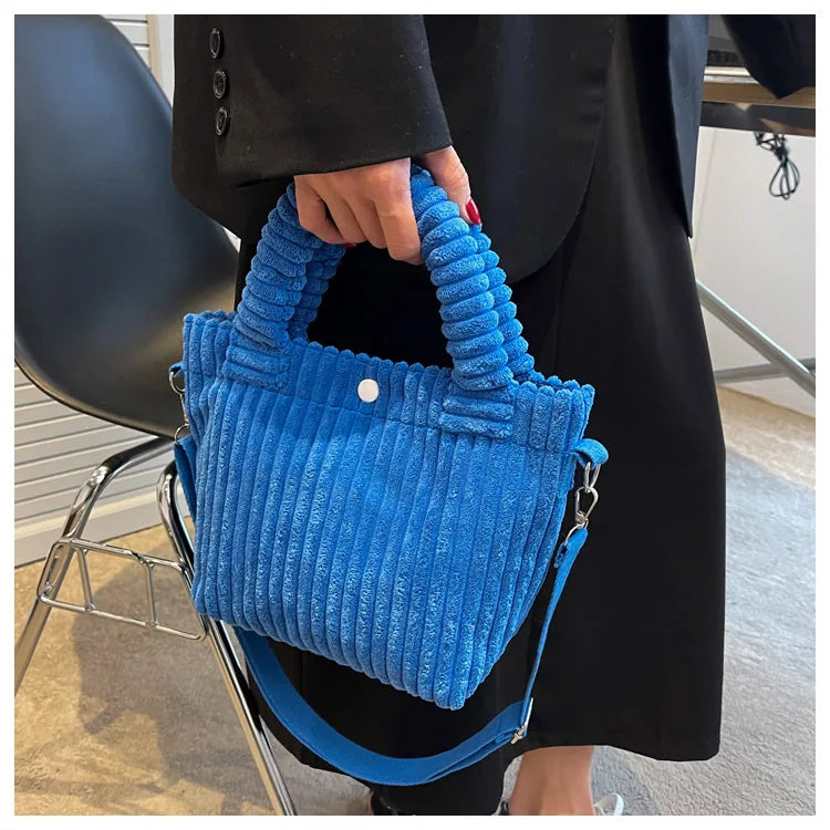 2025 Trend New Handbags Niche Versatile Bucket Shoulder Bags Fashion Corduroy Women's Bag Female Nylon Button Crossbody Bags