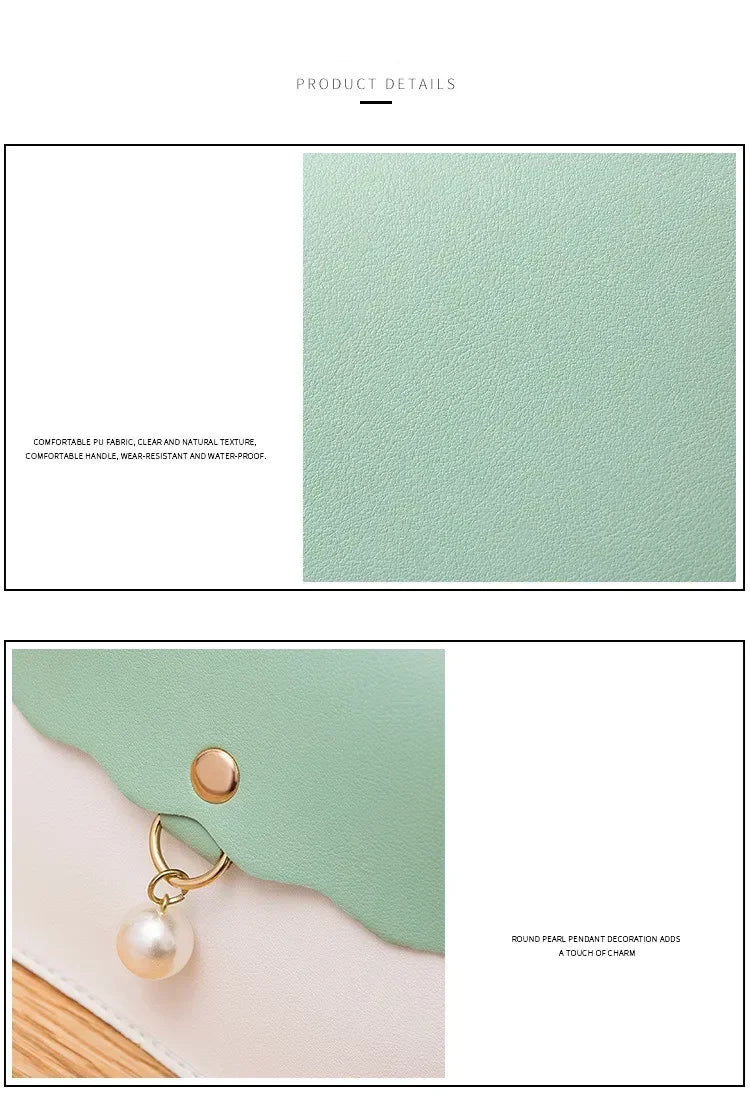 Women's PU Leather Shoulder Bag, Solid Color Messenger Purse with Pearl Pendant, Small Travel Handbag
