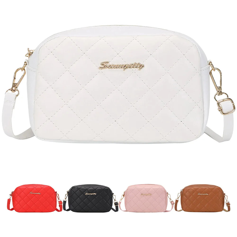 PU Lattice Fashion Women Bag Solid Color Stylish Ladies Handbags Shopping Daily Purse Embroidered Shoulder Crossbody Bag