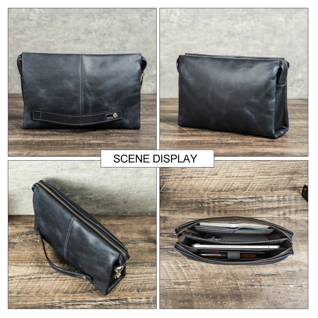Crazy Horse Genuine Leather Password Lock Casual Clutch Bag Male Wallet Men's Purse Protective Large Capacity Blue Handbag