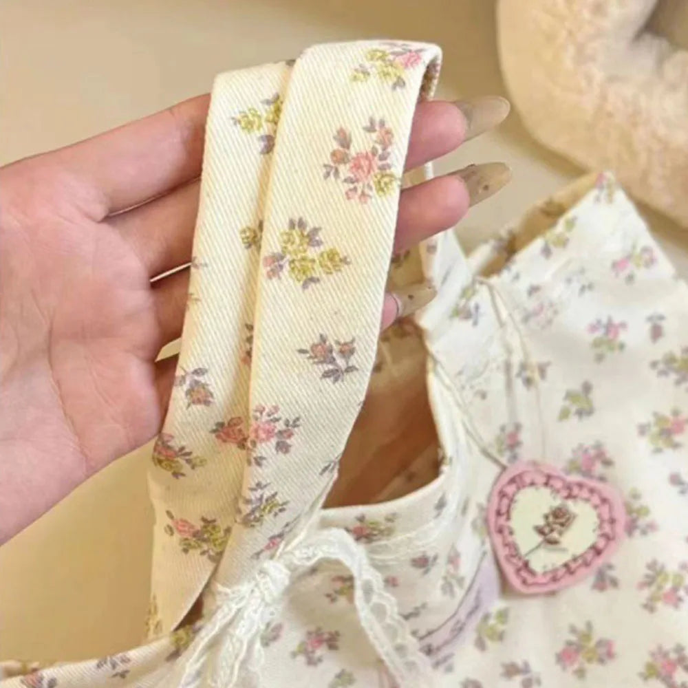 New Fashion Canvas Printed Tote Bag Sweet Storage Handbags Large Capacity Print Shoulder Bags With Sweet Lace Bow For Women