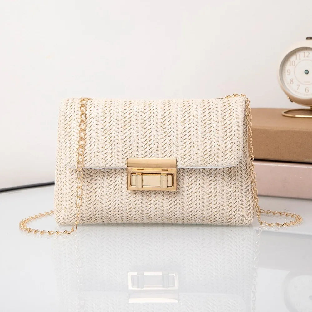 Fashion Straw Shoulder Bag Woven High Capacity Clutch Handbag Handmade Crossbody Bag Women