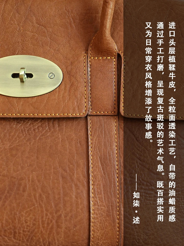 designer handmade genuine leather women large-capacity handbag fashion vintage cowhide multifunctional shoulder crossbody bag