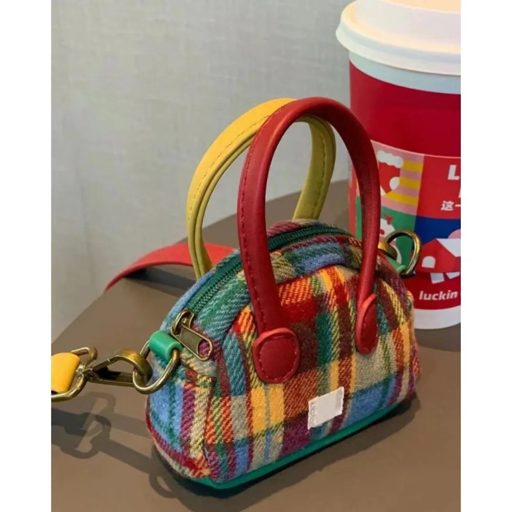 Fashion Retro Plaid Retro Shoulder Bag Portable American Retro Style Handbag Simple Style Crossbody Bag Women