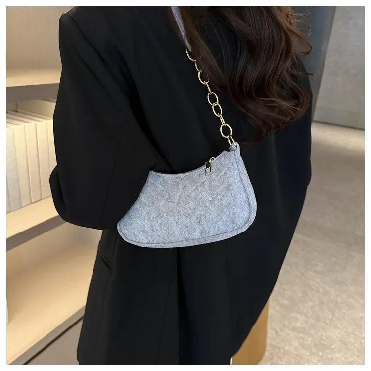 Felt Mini Shoulder Bags for Women Underarm Bags Texture Solid Color Casual Handbags Female Light Crossbody Bags