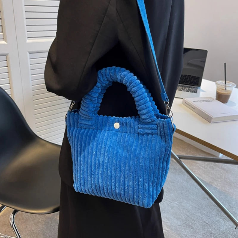 2025 Trend New Handbags Niche Versatile Bucket Shoulder Bags Fashion Corduroy Women's Bag Female Nylon Button Crossbody Bags