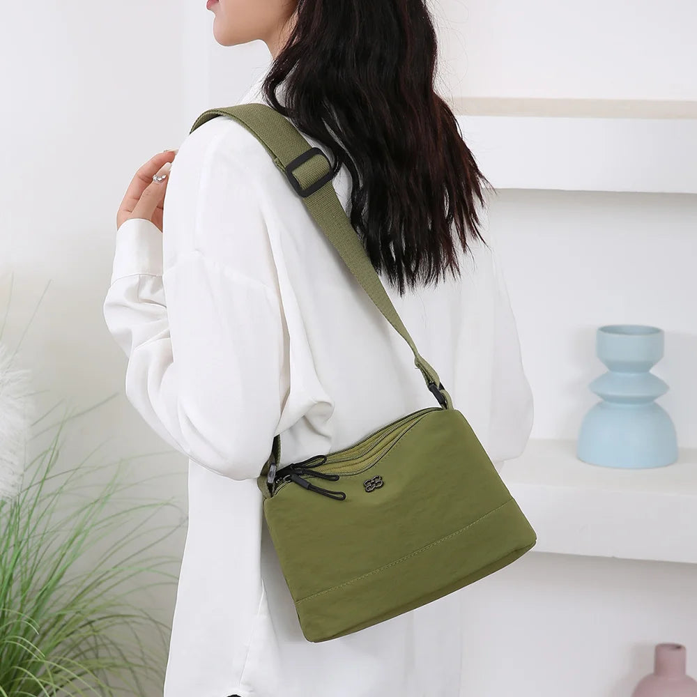 New Soft Nylon Cloth Women Shoulder Bag Multiple Pockets Casual Style Crossbody Bags Solid Color Tote Bag Girls