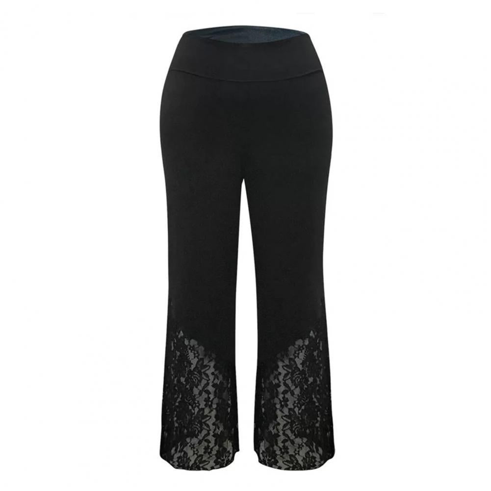 Wide Leg Flower Embroidery Women Pants High Waist Loose See-through Lace Patchwork Summer Pants Female Vintage