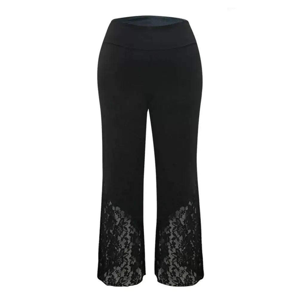 Wide Leg Flower Embroidery Women Pants High Waist Loose See-through Lace Patchwork Summer Pants Female Vintage