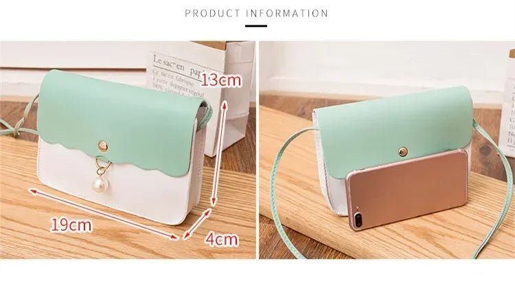 Women's PU Leather Shoulder Bag, Solid Color Messenger Purse with Pearl Pendant, Small Travel Handbag