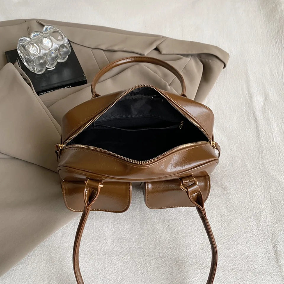 Vintage/Business Shoulder Pu Leather 2 Pocket Chic Female Underarm Bag