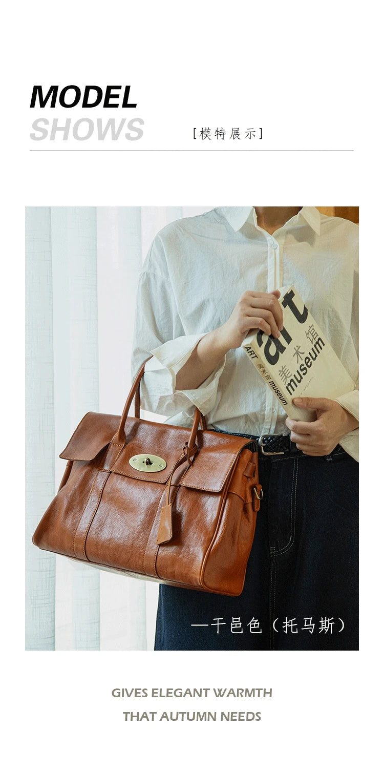 designer handmade genuine leather women large-capacity handbag fashion vintage cowhide multifunctional shoulder crossbody bag