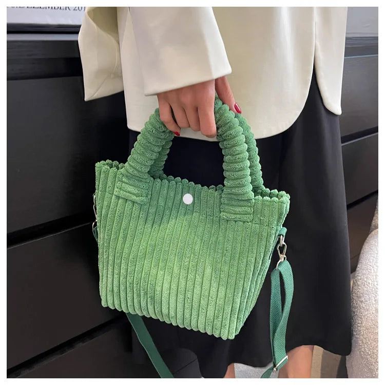 2025 Trend New Handbags Niche Versatile Bucket Shoulder Bags Fashion Corduroy Women's Bag Female Nylon Button Crossbody Bags