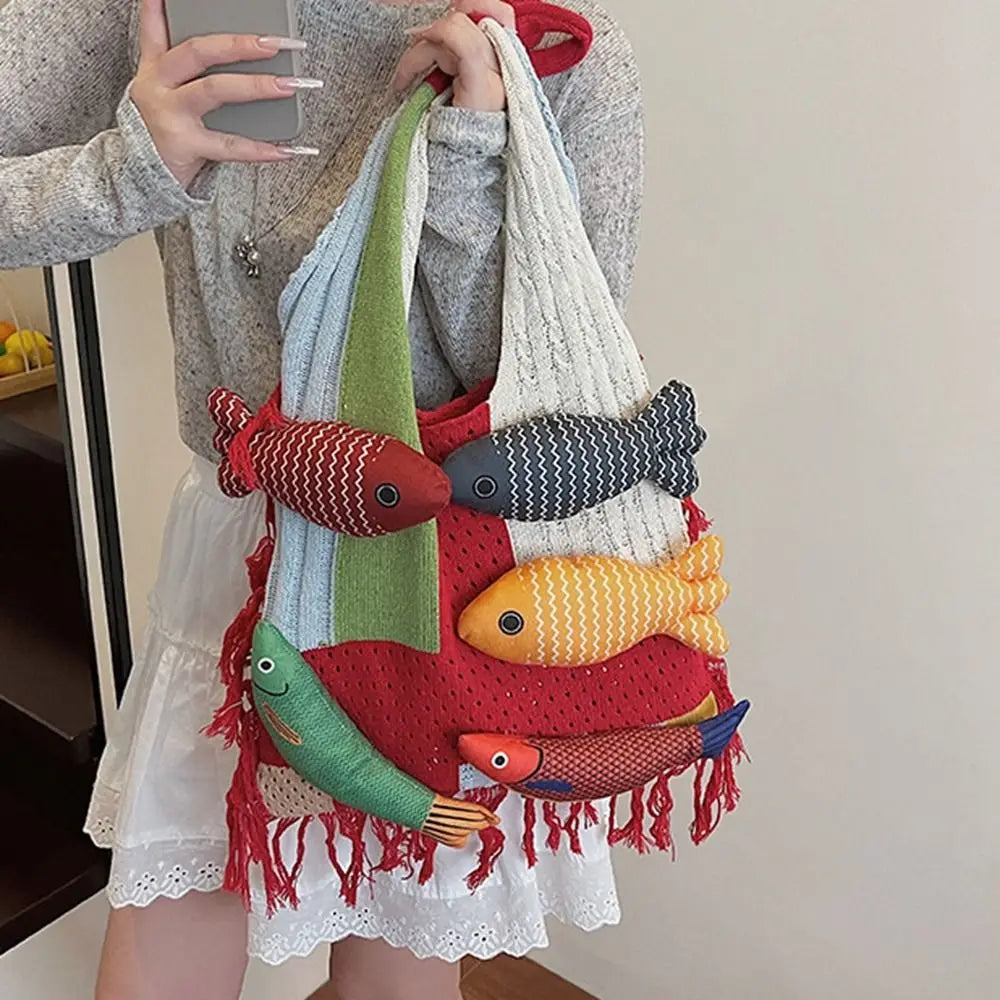 Fish Hollow Out Weave Fashion Handbag