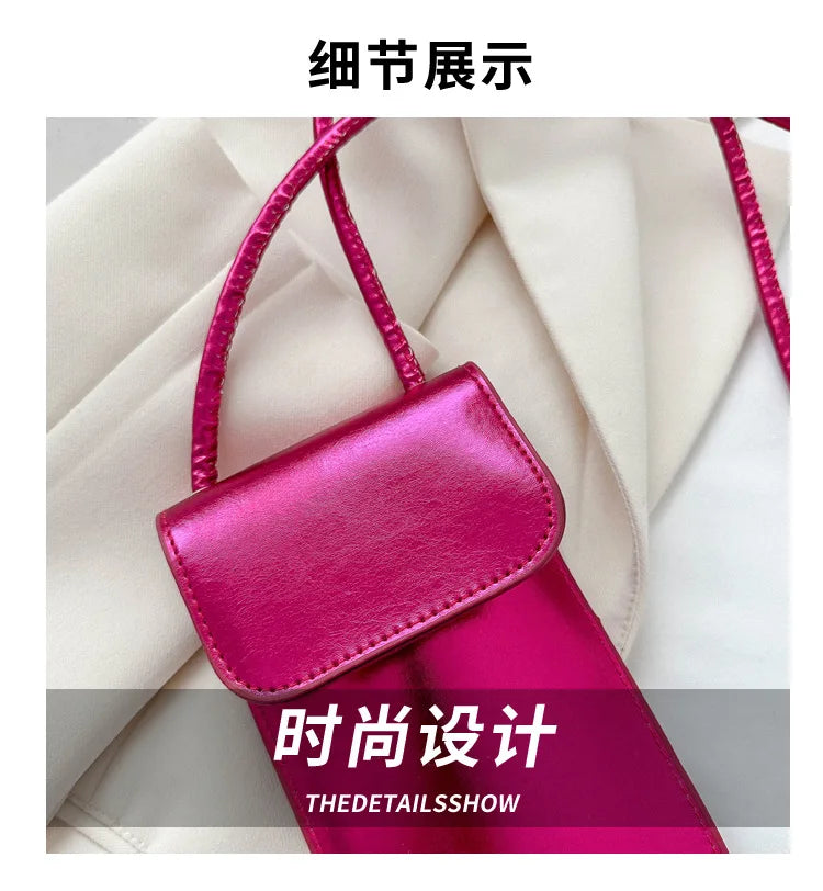 New Fashion Gold Silver Glossy Mini Bag Casual Versatile Shoulder Crossbody Bag for Women Outdoor Portable Mobile Phone Bag