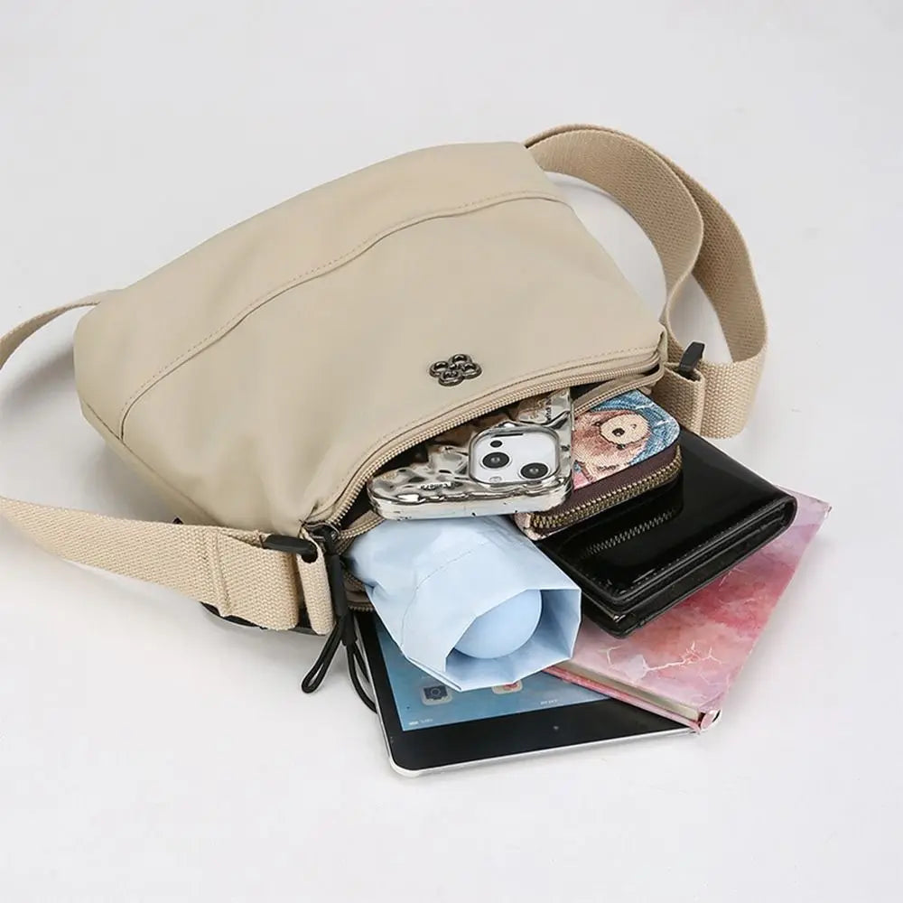 New Soft Nylon Cloth Women Shoulder Bag Multiple Pockets Casual Style Crossbody Bags Solid Color Tote Bag Girls