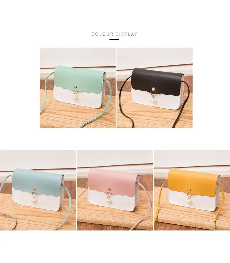 Women's PU Leather Shoulder Bag, Solid Color Messenger Purse with Pearl Pendant, Small Travel Handbag