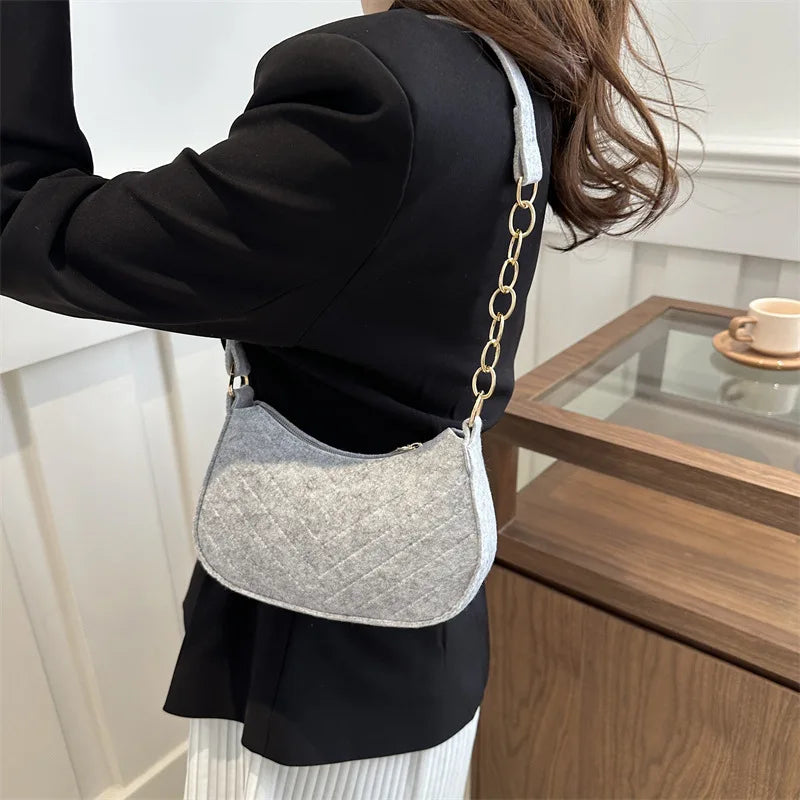 Felt Mini Shoulder Bags for Women Underarm Bags Texture Solid Color Casual Handbags Female Light Crossbody Bags