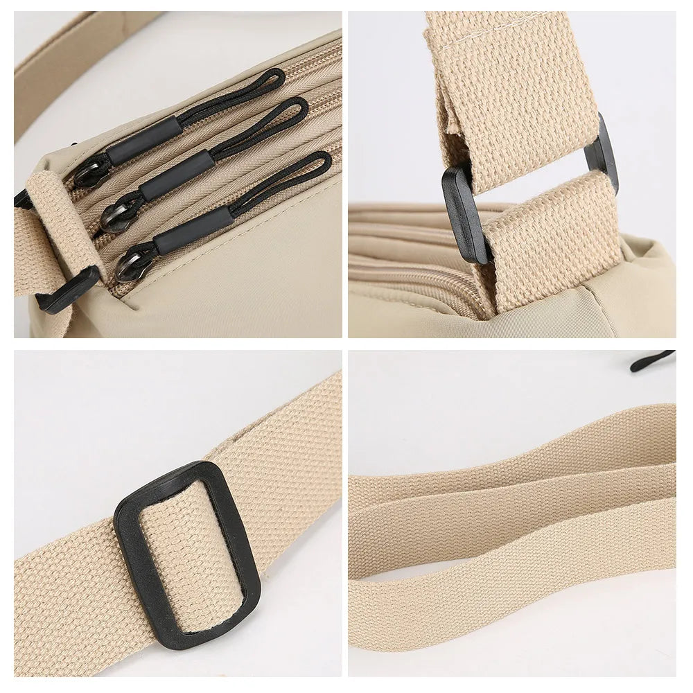 New Soft Nylon Cloth Women Shoulder Bag Multiple Pockets Casual Style Crossbody Bags Solid Color Tote Bag Girls