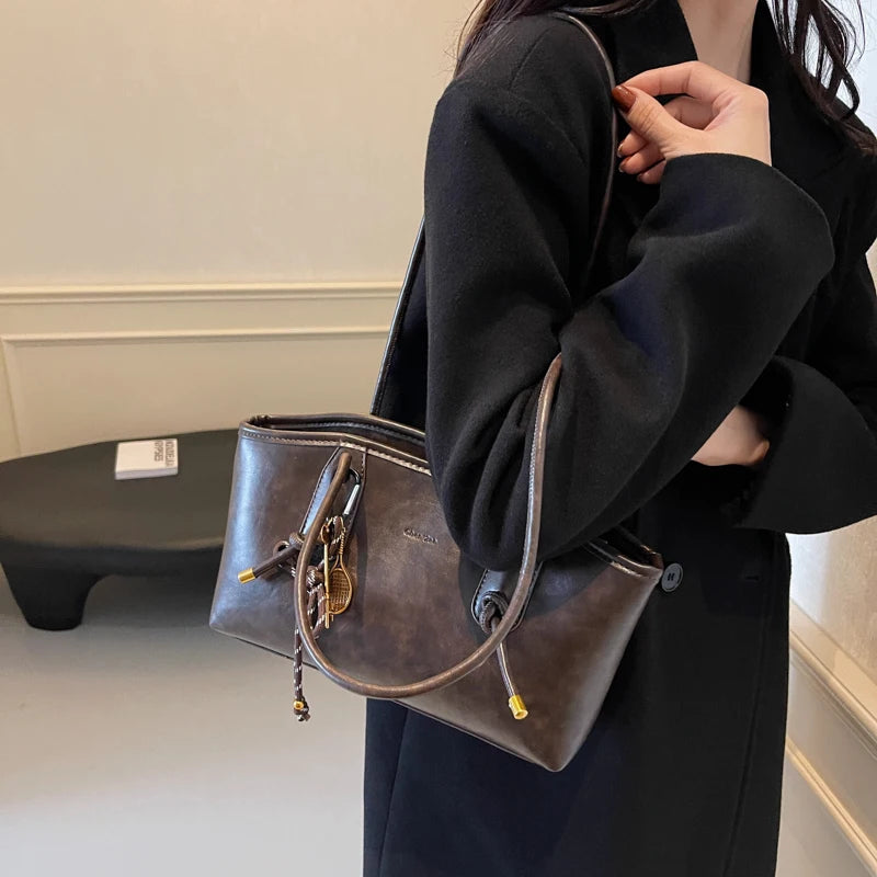PU Leather Shoulder Bags For Women 2025 Spring Y2K Trend Female Crossbody Bag Lady Handbags And Purses Retro Tote Bag