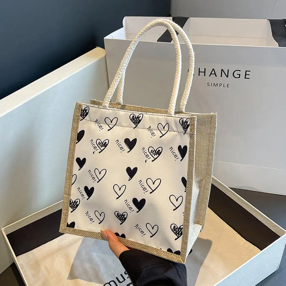 Linen Button Zipper Handbag Large Capacity Grocery Bag Women Tote Beach Organizer Portable Shopping Bag Lunch Bag
