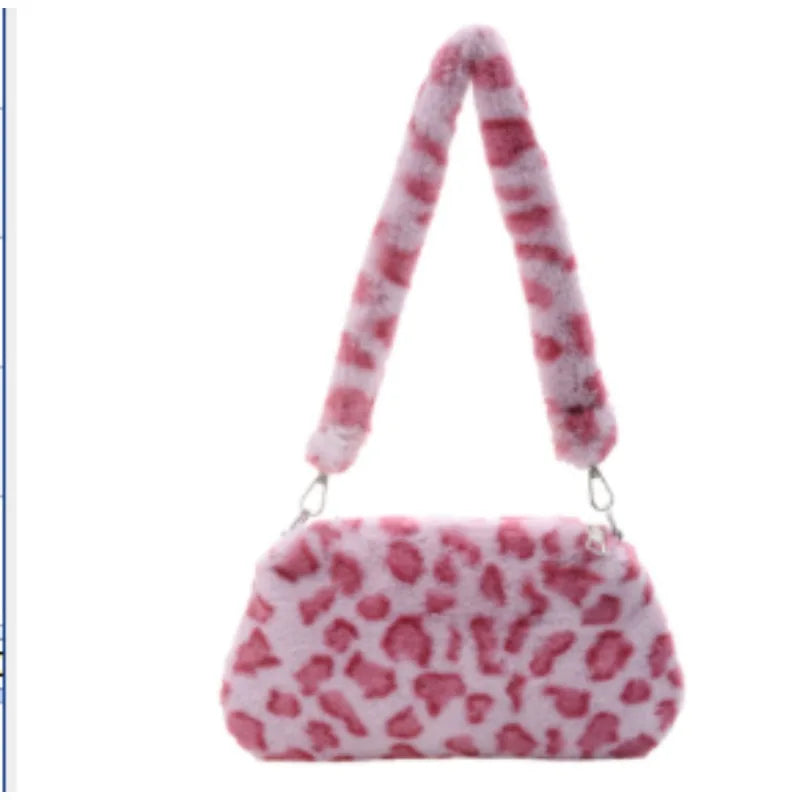 New Fluffy Totes Soft Plush Shoulder Underarm Bag Solid Color Purse Autumn Winter Handbag Women Lady Fashion Storage Pouch