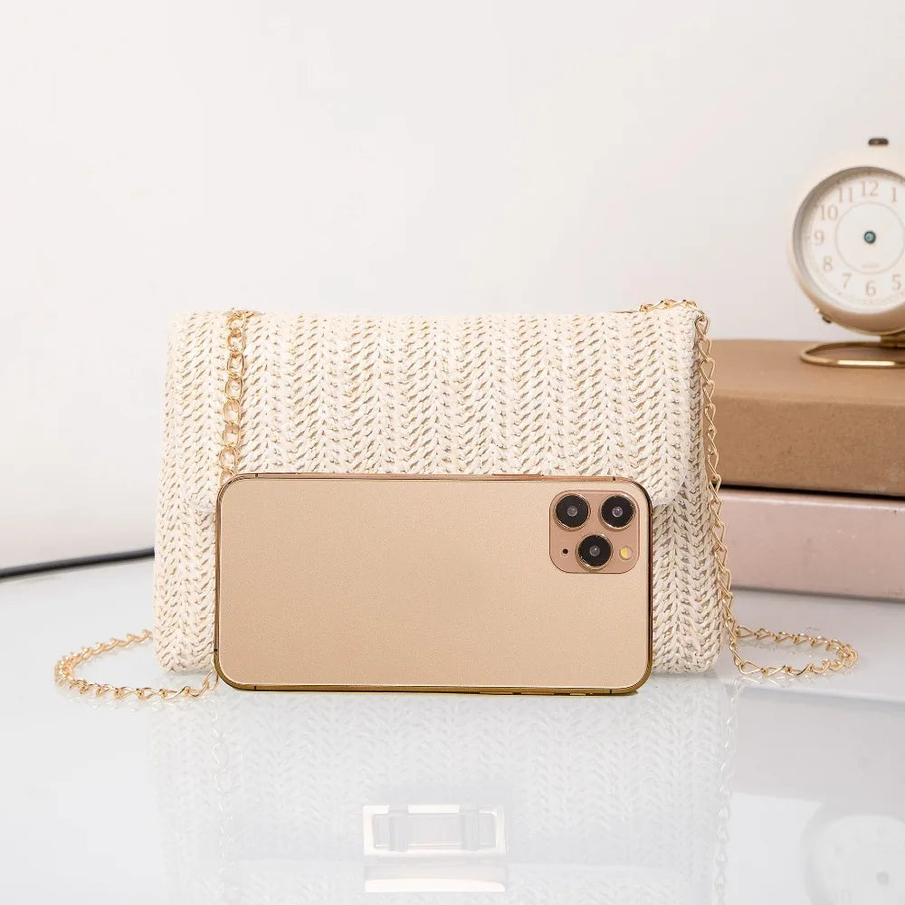 Fashion Straw Shoulder Bag Woven High Capacity Clutch Handbag Handmade Crossbody Bag Women