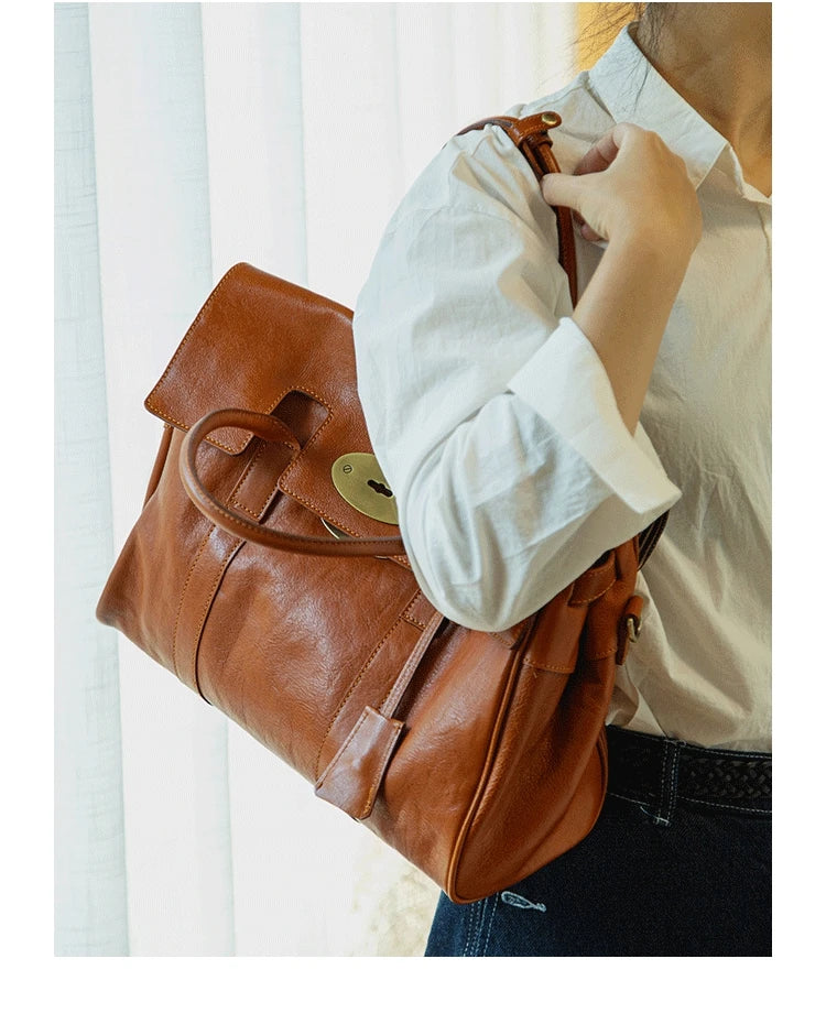 designer handmade genuine leather women large-capacity handbag fashion vintage cowhide multifunctional shoulder crossbody bag