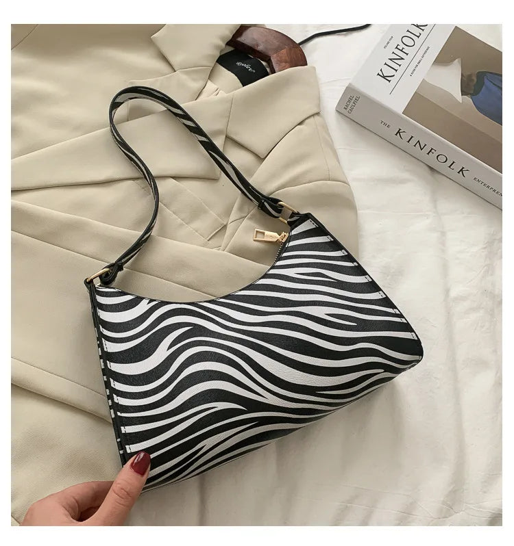 Fashion Zebra Print Women Luxury Handbag PU Simple Underarm Shoulder Bags Female Daily Design Totes Purse Pouch сумка багет