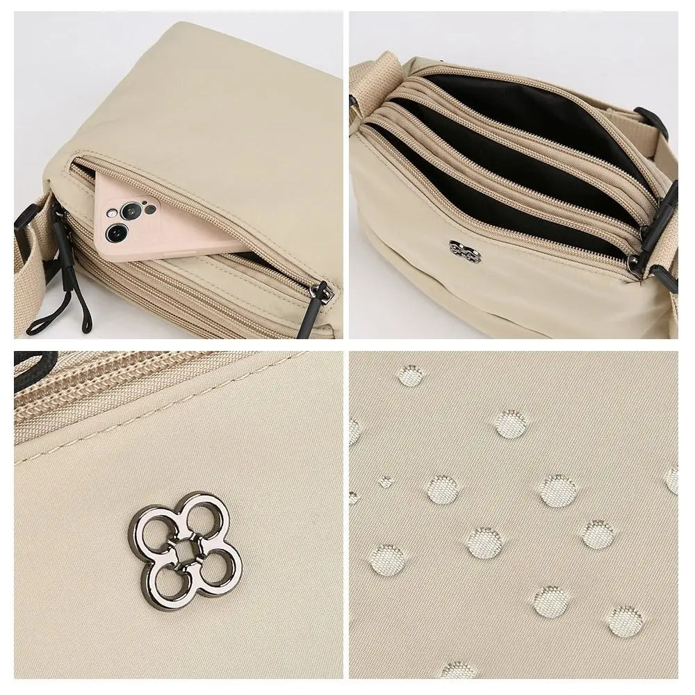 New Soft Nylon Cloth Women Shoulder Bag Multiple Pockets Casual Style Crossbody Bags Solid Color Tote Bag Girls